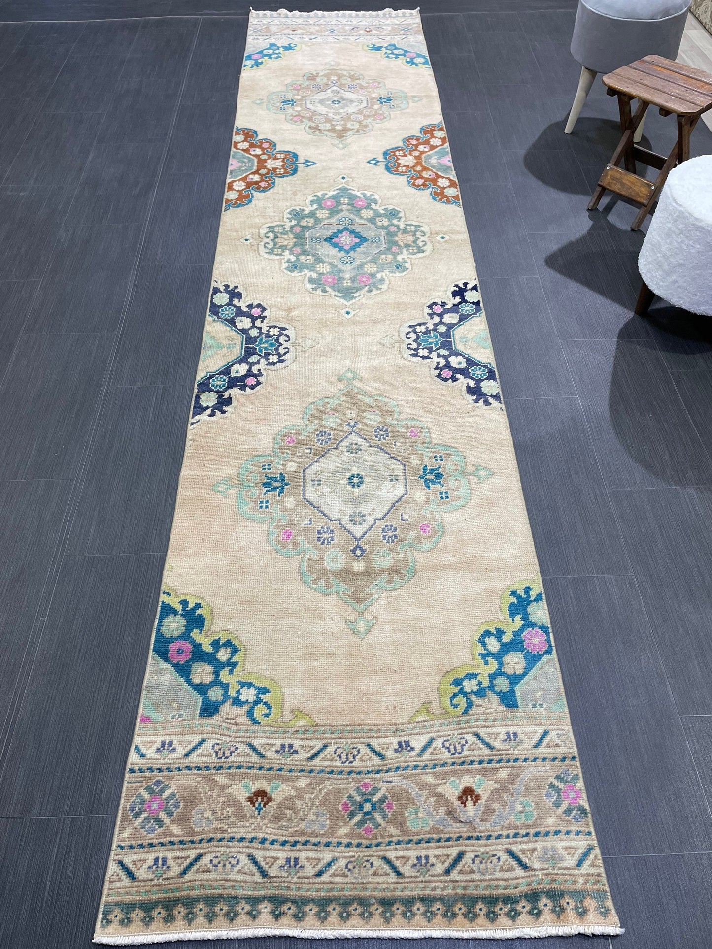 Muted Oushak Runner 2.5 x 11.5 Rug Turkish Runner Rug Vintage Runner Rug Long Hallway Runner Rug Kitchen Runner Rug Wool Runner Handmade Rug