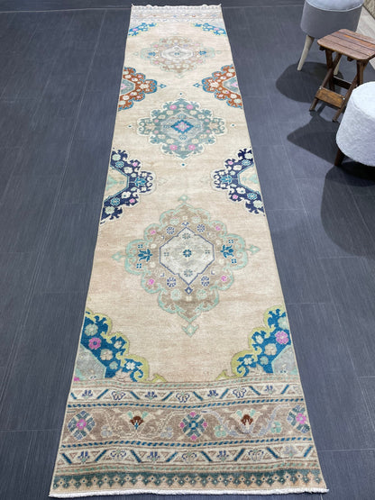 Muted Oushak Runner 2.5 x 11.5 Rug Turkish Runner Rug Vintage Runner Rug Long Hallway Runner Rug Kitchen Runner Rug Wool Runner Handmade Rug