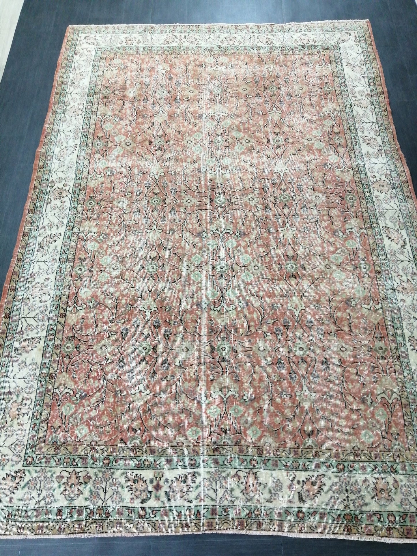 Vintage Rugs 7 x 10.4 TURKISH HAND MADE Rugs  Vintage Turkish Rugs Traditional Rug, Turkish Oushak Rug, Vintage Oushak Rug, Wool Rug