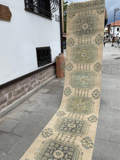 Muted Extra Long Turkish Runner Vintage 2.5 x 20.2 Stairs Runner Rug Vintage Runner XL Oriental Runner Staircase Handmade Runner Rug