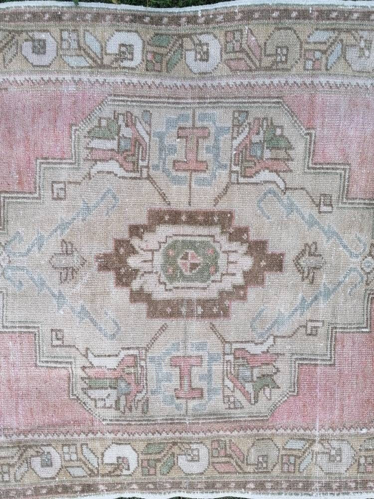 3'7x6'6 vintage pastel turkish rug, oushak vintage rug, kitchen rug,vintage anatolian bohemian rug,unique hand made bohemian