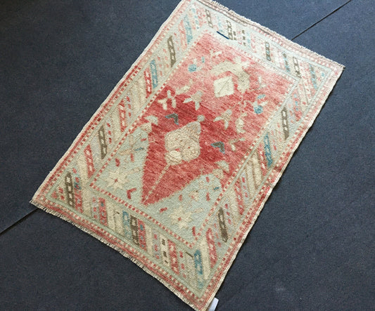 2x3 feet handmade small turkish rug, vintage small muted color rug, bohemian oushak grey rug, kitchen mini rug, bedroom accent rug, wool rug
