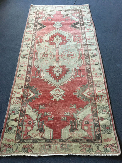 3x6 feet handmade turkish runner, vintage destroyed wool kitchen runner, bedroom arae runner rug, oushak living room area rug,red runner rug
