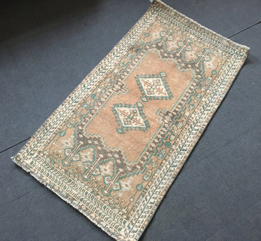 2.6x4.8 feet orange muted color handmade area rug, vintage turkish bedroom rug, kitchen floor middle rug, teal wool bathroom rug, door mat