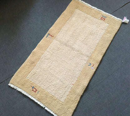 2.4x4.4 feet natural wool handmade turkish runner, mini vintage kitchen runner, oushak brown living room rug, bedroom area runner, beige rug