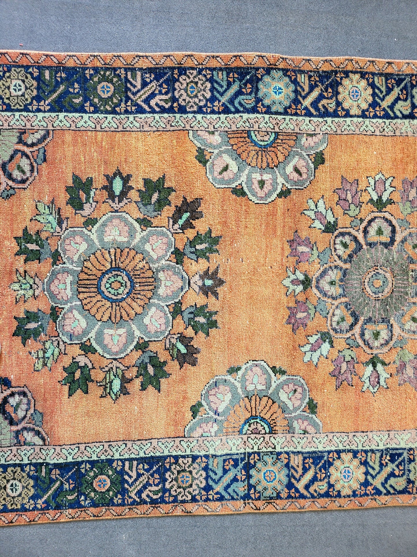 WOOL Oushak Runner Rug, Turkish 4.4 x 12.2 Runner Rug, Vintage Runner Rug, Hallway Runner Rug, Kitchen Runner Rug, Wool Runner Rug