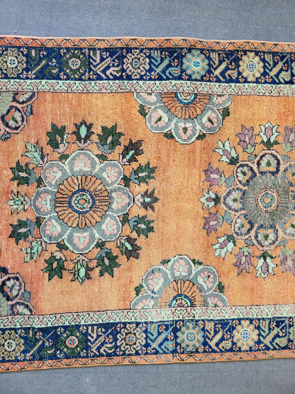 WOOL Oushak Runner Rug, Turkish 4.4 x 12.2 Runner Rug, Vintage Runner Rug, Hallway Runner Rug, Kitchen Runner Rug, Wool Runner Rug