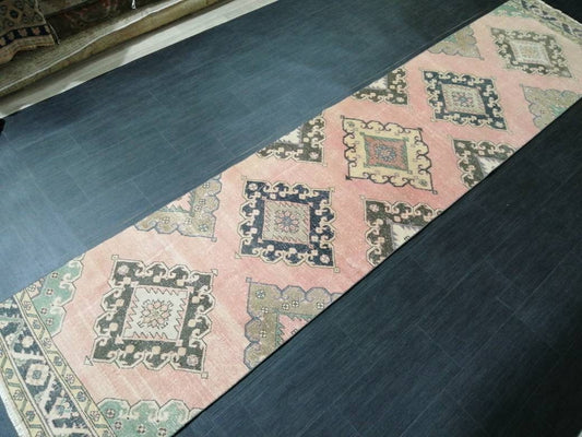 Muted Vintage Runner Rug 2.9 x 13 Vintage Persian Runner Rug Distressed Hallway Runner Rug Turkish Kitchen Runner Rug Antique Wool Runner
