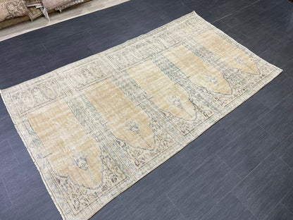 Oriental RUG TURKISH Rug 4.3 x 7.6 Vintage Oushak Rug Vintage Persian Rug Wool Meditation Rug Handmade Rugs Vintage Prayer Rug
