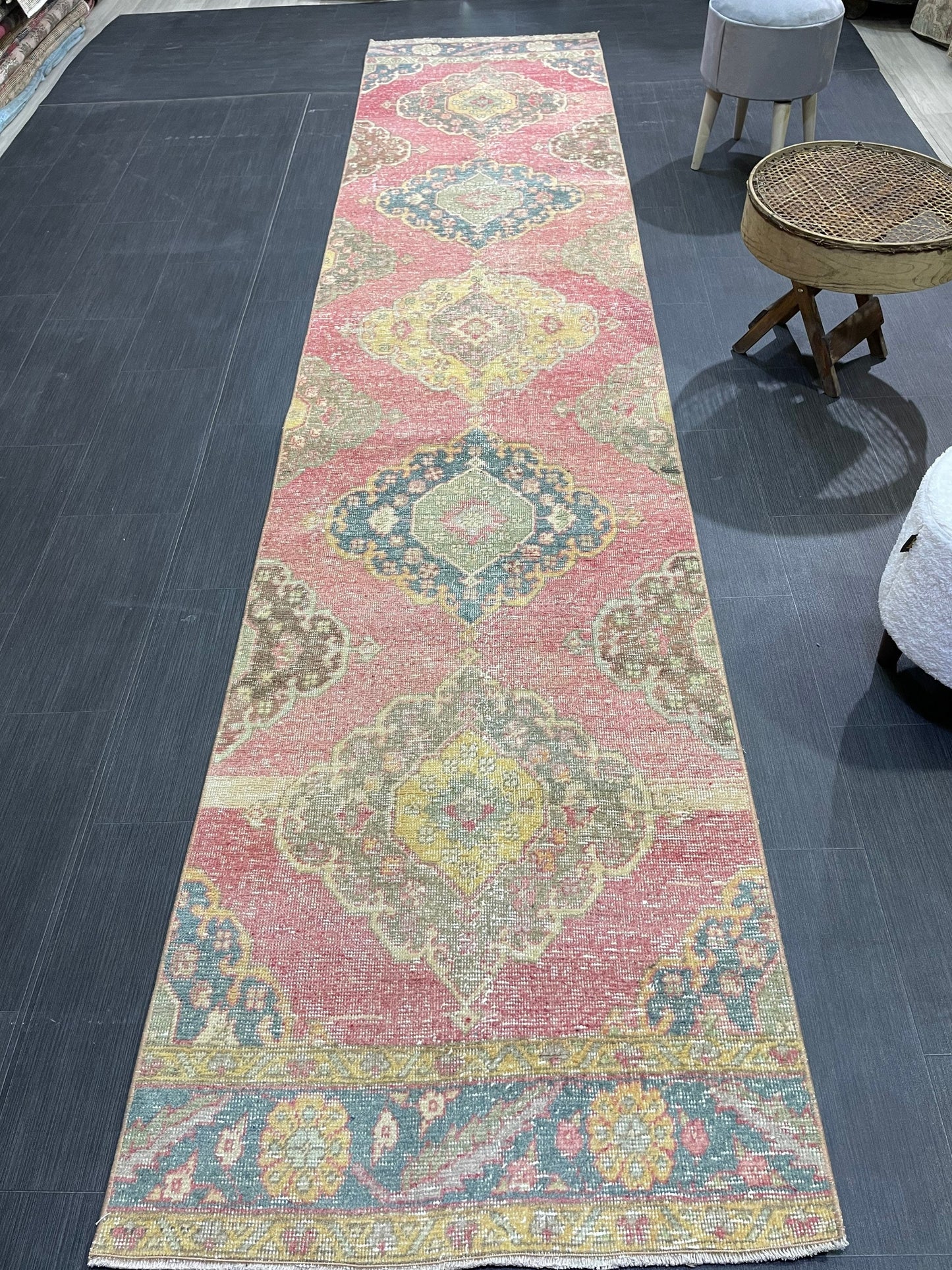 Vintage Runner Rug, Handmade 2.9 x 12.8 Runner Rug, Turkish Runner Rug, Hallway Runner Rug, Persian Kitchen Runner Rug, Hand Knotted Runner