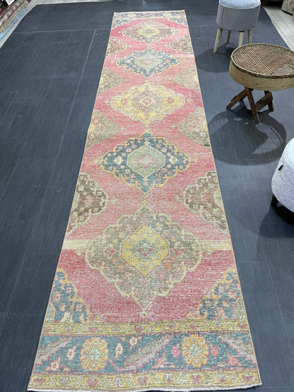 Vintage Runner Rug, Handmade 2.9 x 12.8 Runner Rug, Turkish Runner Rug, Hallway Runner Rug, Persian Kitchen Runner Rug, Hand Knotted Runner