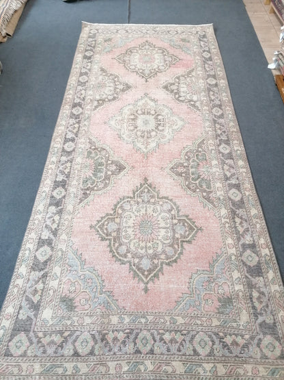 10'8x4'10 pastel runner rug, hallway runner,hand made rug,wool runner rug,vintage runner, turkish runner