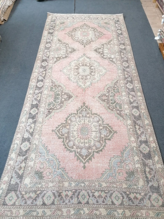 4.10 x 10.8 pastel runner rug, hallway runner,hand made rug,wool runner