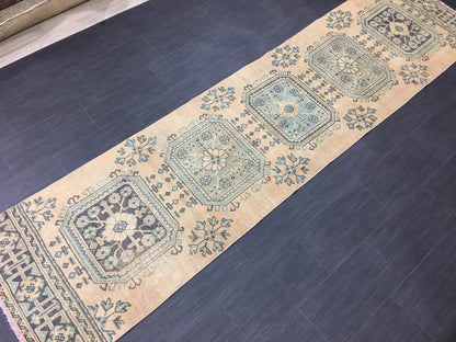 Vintage Runner Rug 2.5 x 11..6 Turkish Runner Rug Oushak Runner Rug Blush Hallway Runner Rug Kitchen Runner Rug Wool Runner Rug