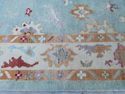 9.6 x 11.9 Blue OUSHAK RUG, TURKISH Oushak Rug, Vintage Oushak  Rug, Blue Wool Oushak Rug Hand Made Rugs, Made In Turkey Oriental 10x12 rug