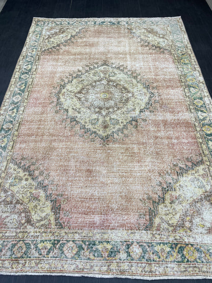 Vintage Rug TURKISH 6.2 x 9.5 Handmade Rug Vintage Persian Rug Oushak Rug  Hand Knotted RugTurkish Oushak Rug Vintage Oushak Rug, Wool Rug