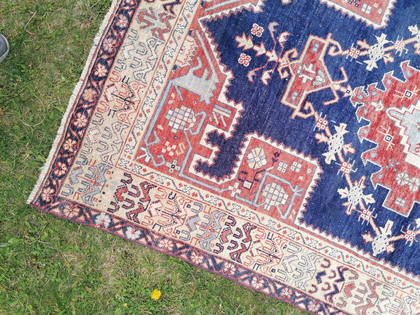 4x7 feet wide wool turkish rug, handmade kitchen floor rug, living room middle rug, vintage blue rug, oushak bedroom rug, kitchen medium rug