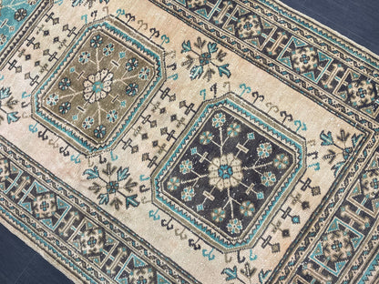 Vintage Runner Rug 4.5 x 11.8 Muted TURKISH Muted Runner Rug Vintage Oushak Runner Rug Long Runner Rug Wool Oriental Runner Handmade Runner
