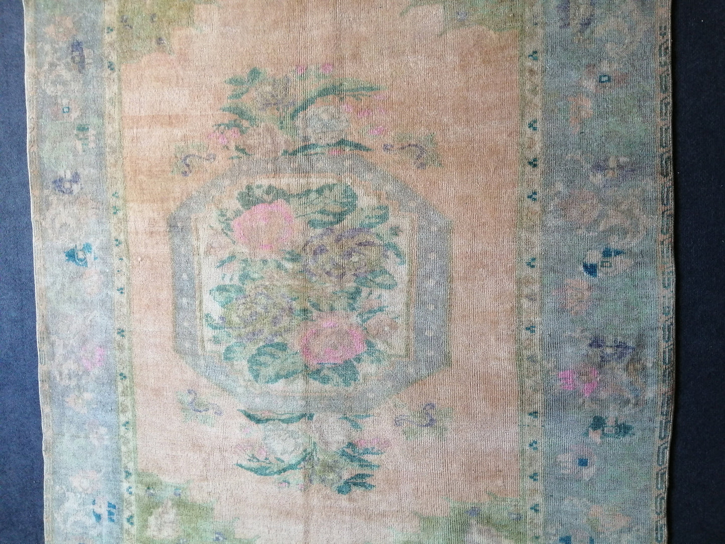 5.5 x 7.9 Floral OUSHAK RUG TURKISH Oushak Rug Vintage Hand Knotted Rug Muted Wool Rug Hand Made Rugs Vintage Faded Rug