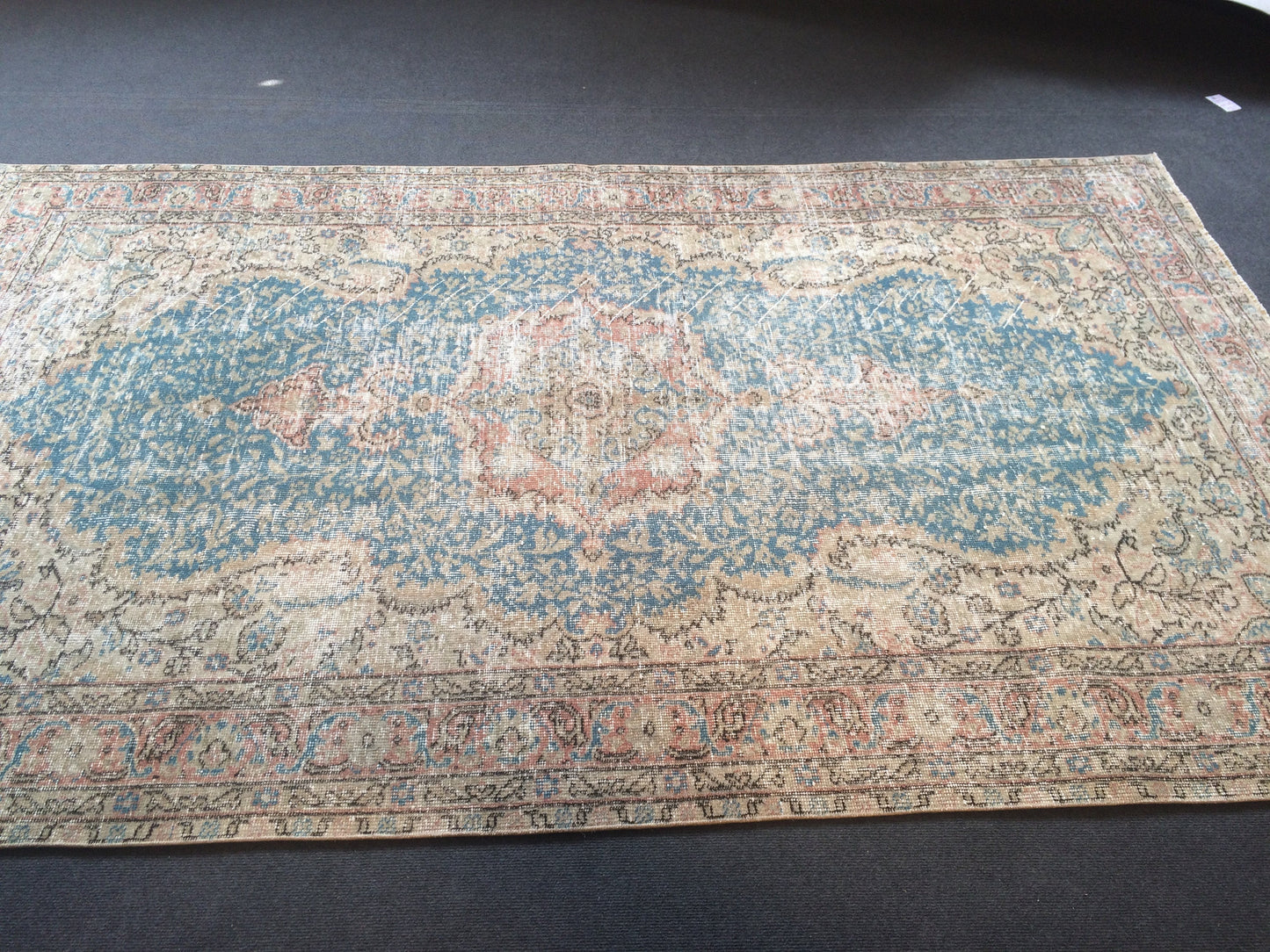 8.3x5 Light Pink Rug,Light Blue Rug,Turkish Rug,Vintage Rug, 5x8 Oushak Rug,Hand made Rug, Wool rug