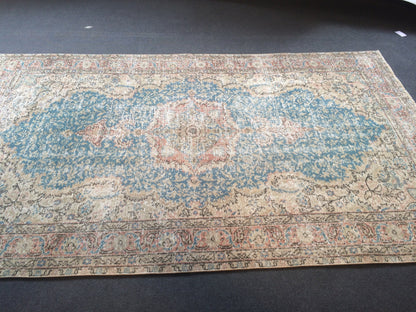 8.3x5 Light Pink Rug,Light Blue Rug,Turkish Rug,Vintage Rug, 5x8 Oushak Rug,Hand made Rug, Wool rug