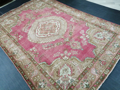 Vintage Persian Rug 6.5 x 9.6 Vintage Oriental Rug Handmade Persian Rugs Traditional Rug, Living room Rug, Vintage Oushak Rug, Wool Rug