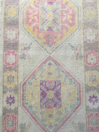 3x8 feet handmade new turkish runner rug, vintage destroyed beige wool kitchen floor runner, long oushak purple living room area runner rug