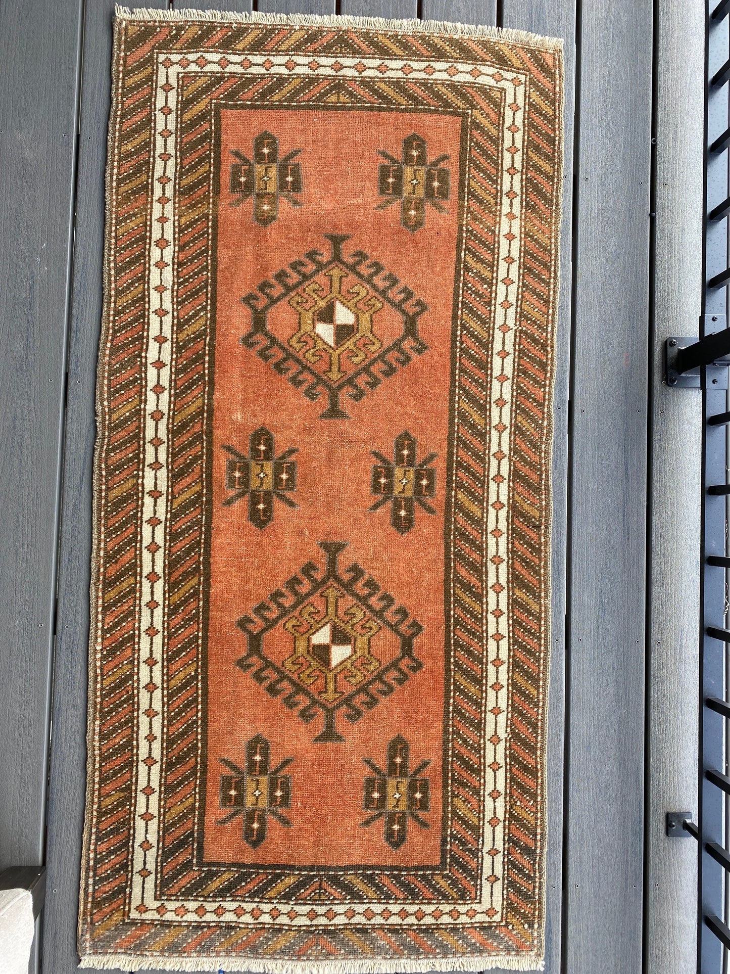 2.5x5 feet turkish small runner, vintage small rug, vintage oushak runner, kitchen hand made mini runner, wool living room bohemian runner