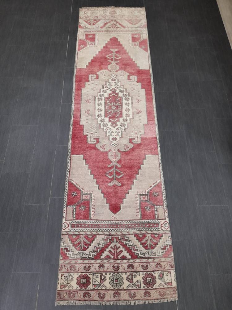 Vintage Oushak Runner Rug Turkish Runner Rug 2.8 x 11 Vintage Runner Rug Hallway Runner Rug Kitchen Runner Wool Runner Rug Wool Oriental Rug