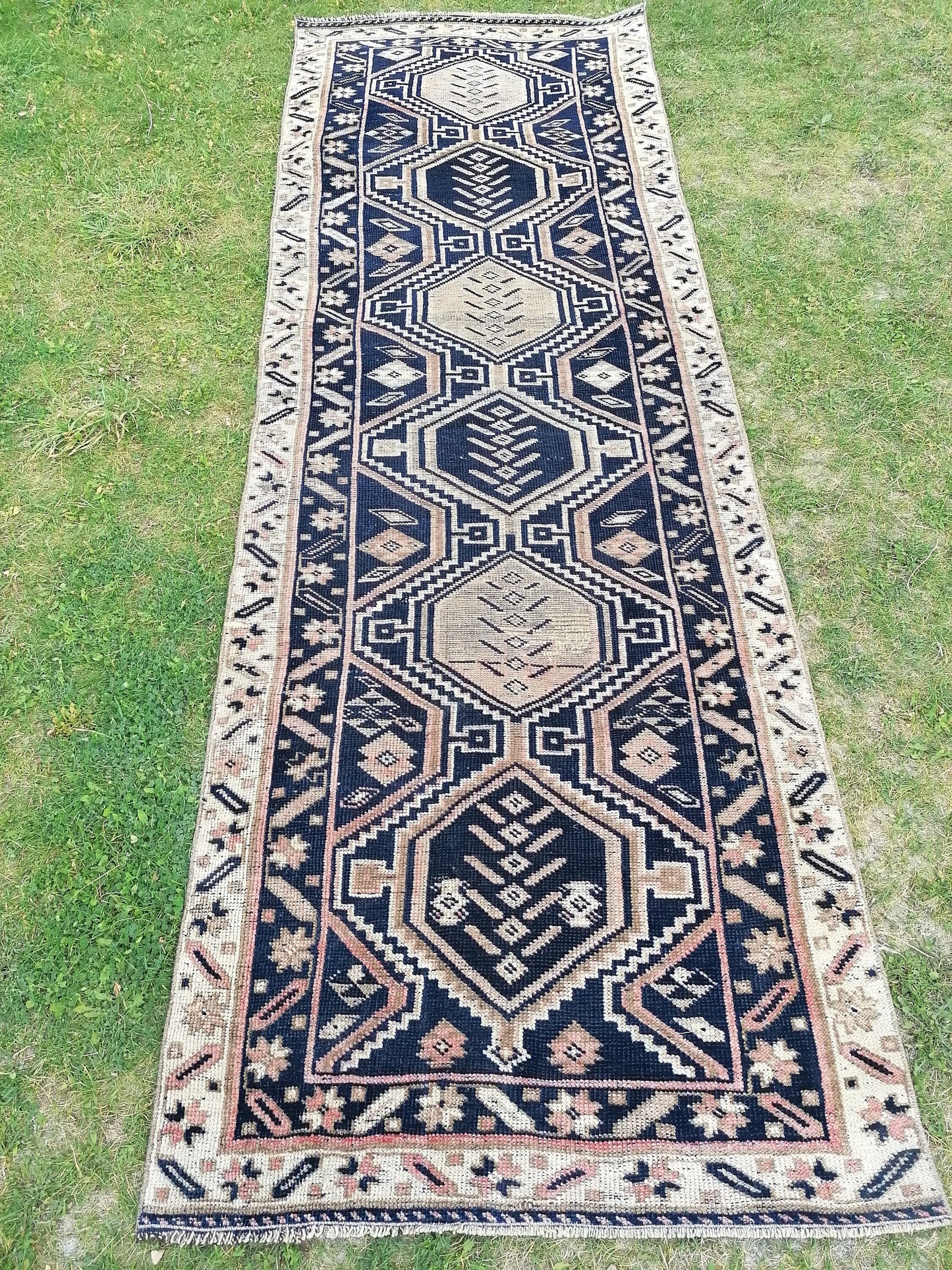 Persian runner rug, navy runner rug, blue vintage runner 3'2x9'8 handmade runner, hallway runner, kitchen rug