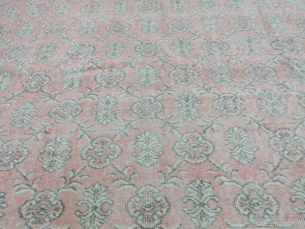 Large Vintage RUG TURKISH Rug 10.5 x 7 Pink Vintage Persian Rug Vintage Oriental Rug Wool Oushak Rug Hand Made Rugs Vintage Turkish Rug