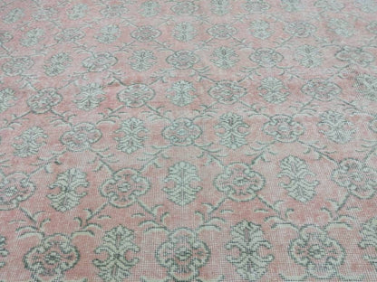 Large Vintage RUG TURKISH Rug 10.5 x 7 Pink Vintage Persian Rug Vintage Oriental Rug Wool Oushak Rug Hand Made Rugs Vintage Turkish Rug