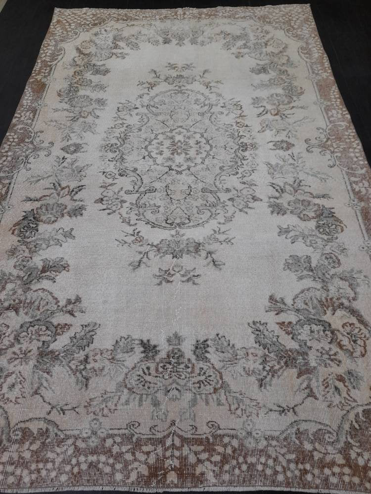 MUTED TURKISH RUG 6.4 x 10.3 Oushak Rug Vintage Oushak Rug Vintage  Rug Wool Rug Hand Made Rug Vintage Persian Rug Vintage Oriental Rug