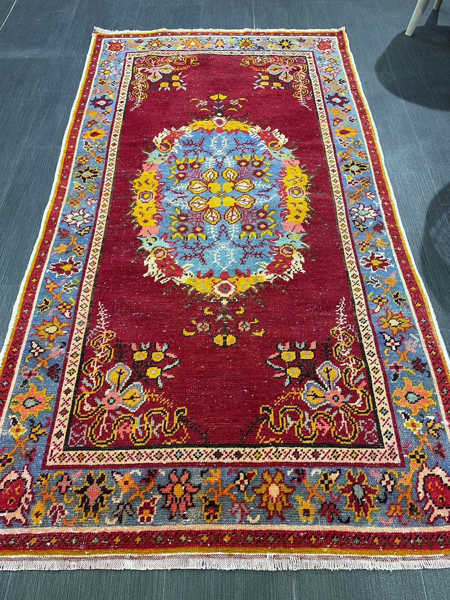 Vintage RUG, TURKISH 3 x 5.6 Rug, Wool Oriental Rug, Handmade Rugs, Red Oriental rug, Hand Knotted rug