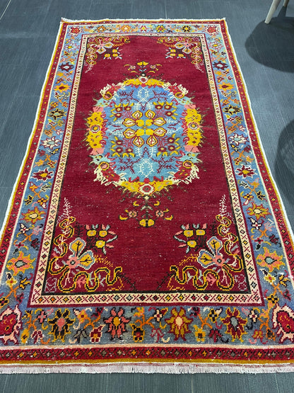 Vintage RUG, TURKISH 3 x 5.6 Rug, Wool Oriental Rug, Handmade Rugs, Red Oriental rug, Hand Knotted rug