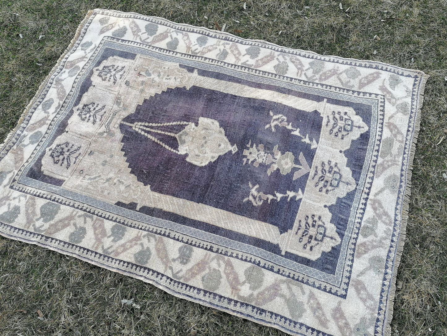 Turkish rug, vintage rug,hand made wool rug 4x5'5 oushak vintage rug, kitchen rug bohemian rug