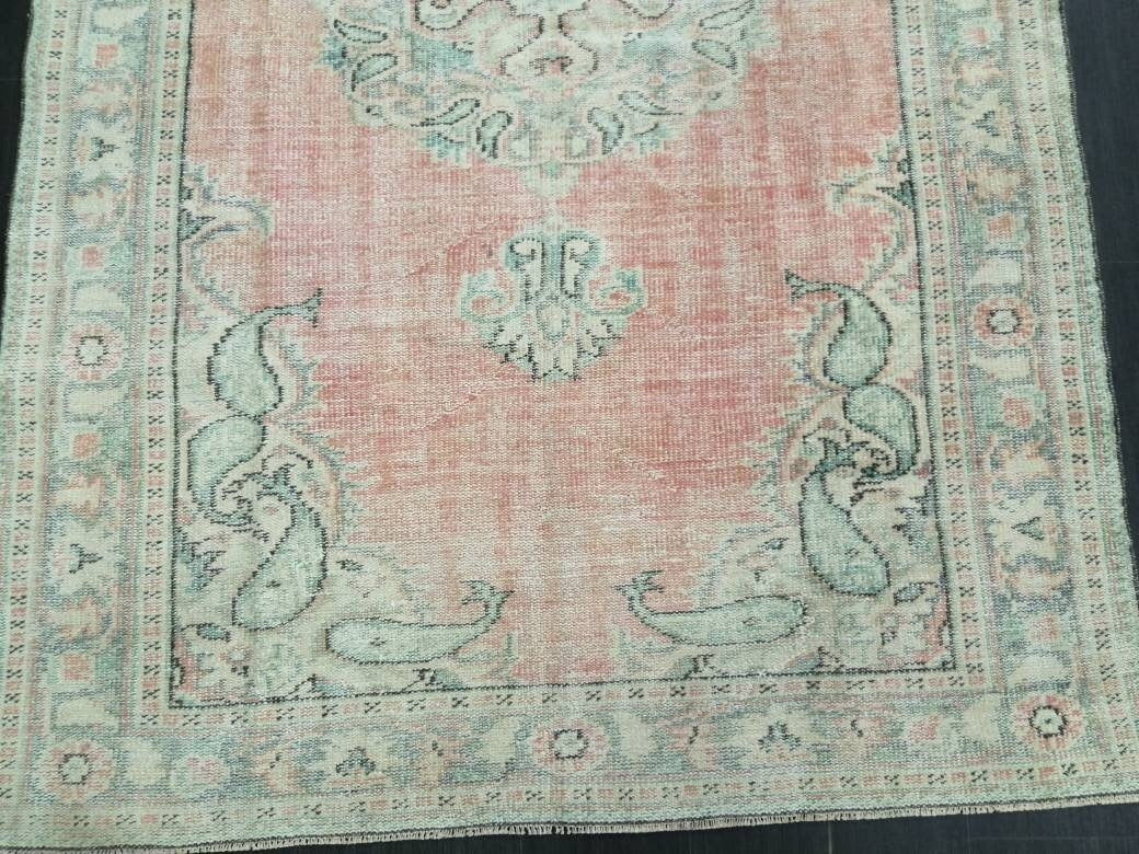 Vintage Hand Made Rug, 5.8 x 8.7 Large Oushak Rug, Pink Rustic Rug, Distressed ORIENTAL Rug, Distressed Turkish Rug, Vintage Persian rug