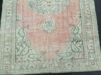 Vintage Hand Made Rug, 5.8 x 8.7 Large Oushak Rug, Pink Rustic Rug, Distressed ORIENTAL Rug, Distressed Turkish Rug, Vintage Persian rug