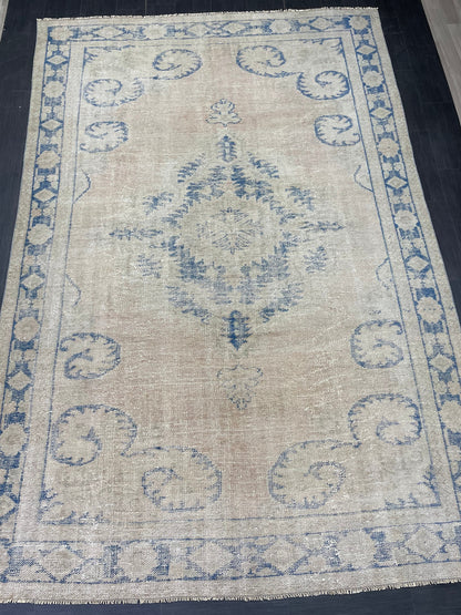 Large MUTED Rug Vintage 7.5 x 11.4 Handmade Rug, Oushak Rug Natural Rustic Rug ORIENTAL Rug Turkish Rug Hand Knotted Neutral Persian rug