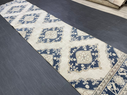 WOOL Handmade Runner Rug Turkish Runner Rug 2.7 x 12.3 Muted Vintage Hallway Runner Rug Kitchen Runner Rug Persian Runner Rug Navy
