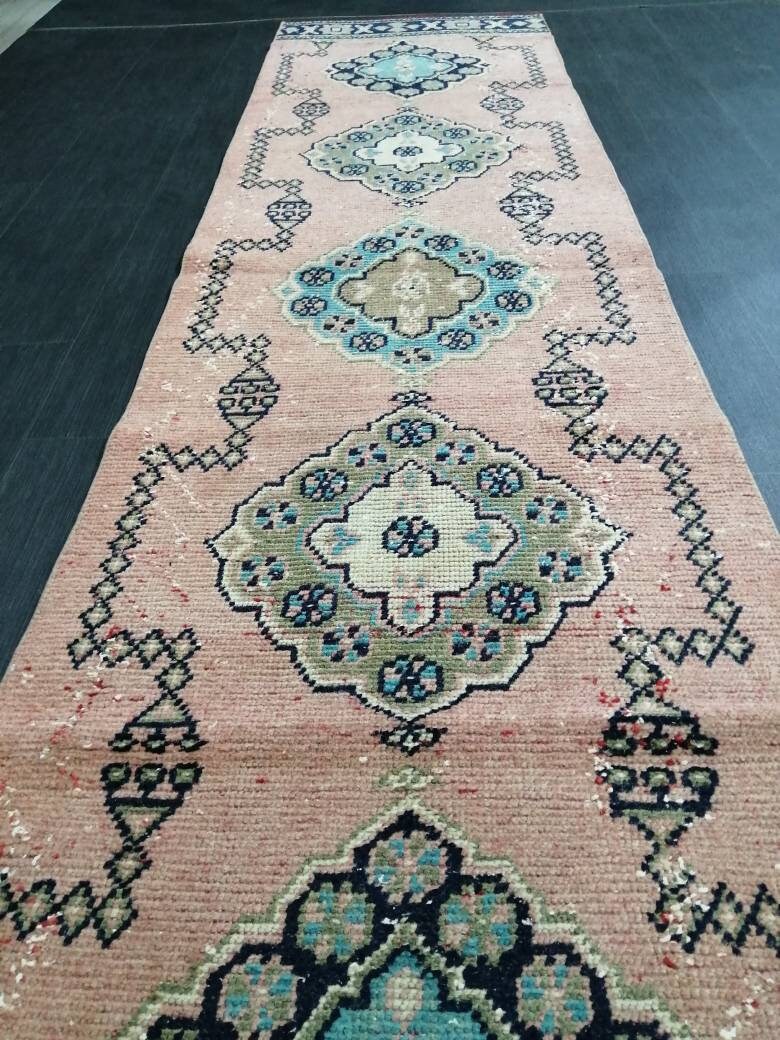 VINTAGE RUNNER Rug, Muted 10. 8 x 2.6 Vintage Turkish Runner Rug, Oushak Runner Rug, Hand woven Rug, Oriental runner Rug 2.6 x 11 Runner