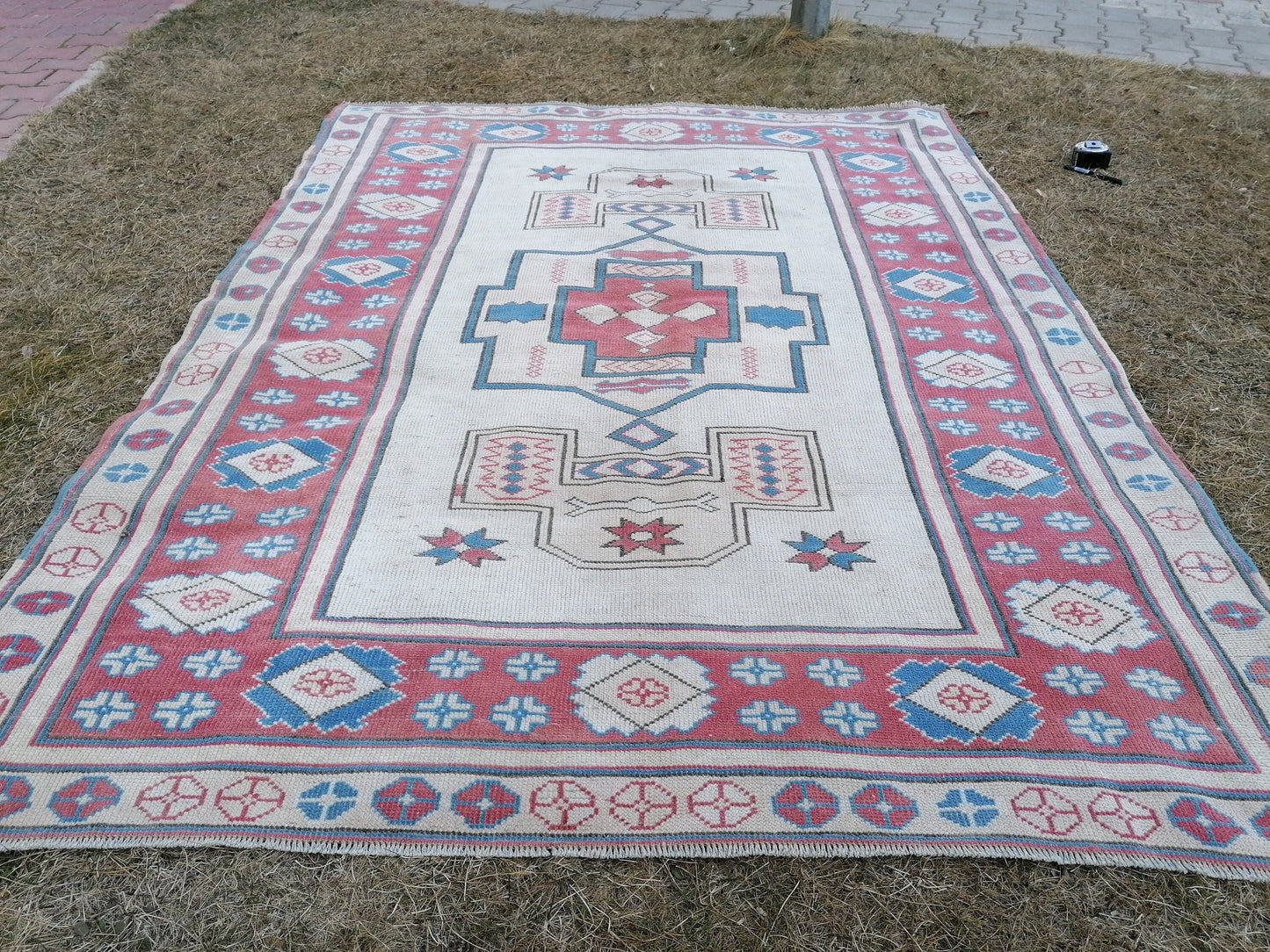 5.2 x 6.9 Turkısh hand knotted rug blue vıntage rug, handmade rug, wool rug