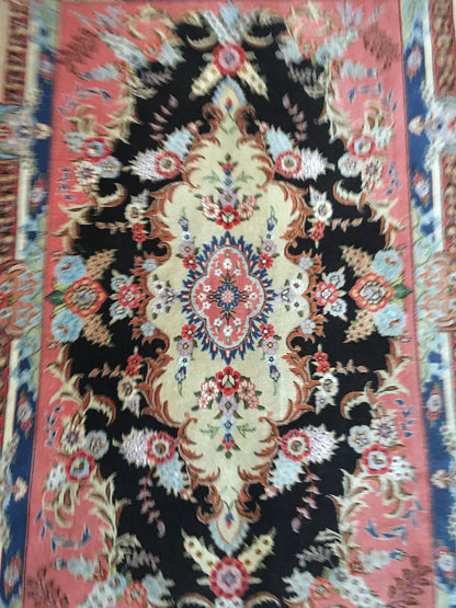 3x5 feet handmade new turkish floral rug, medium size pink wool bedroom rug, middle kitchen floor black rug, laundry rug, living room rugs