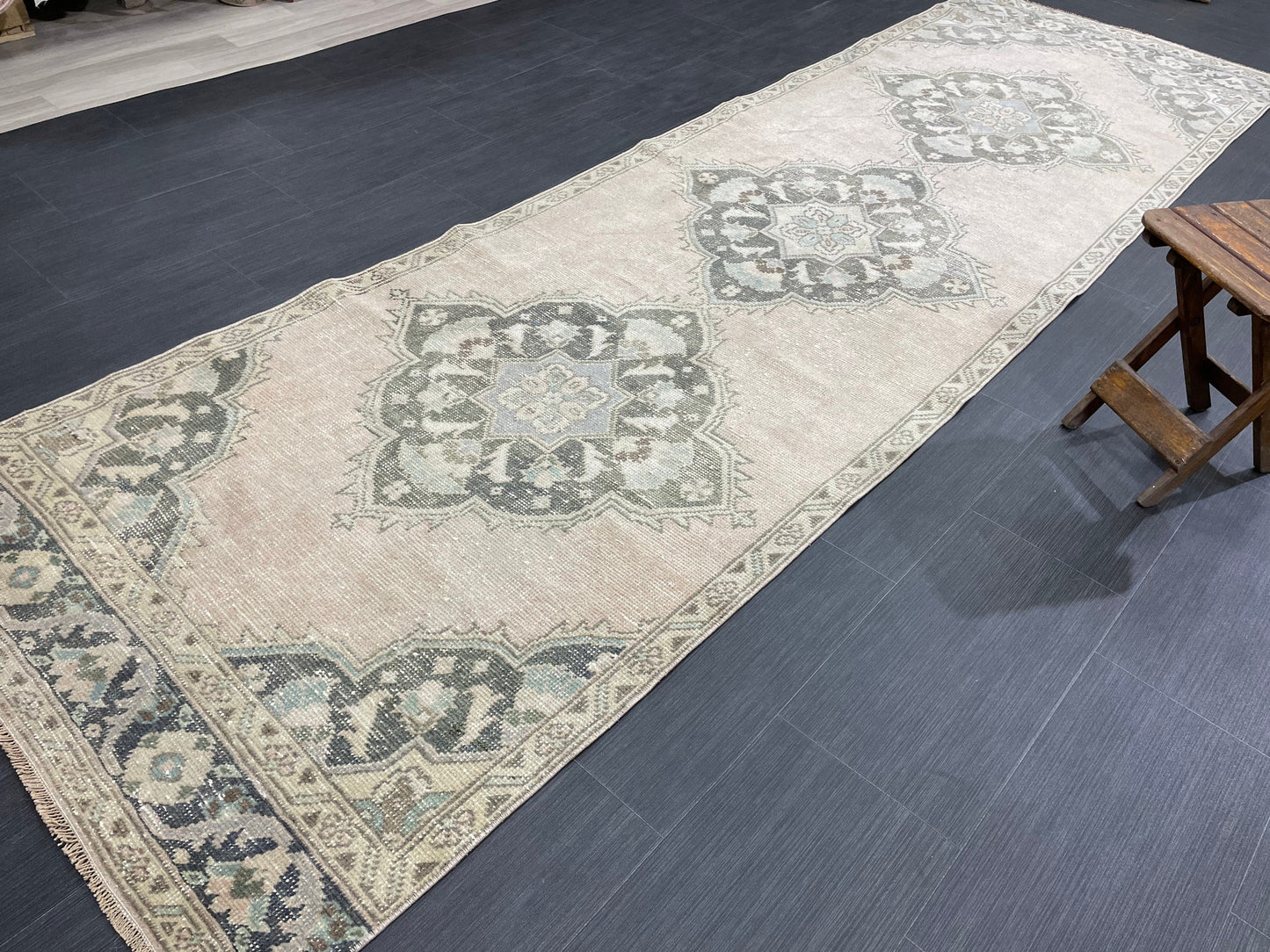 3.4 x 11.2 Faded Oushak Runner Rug Turkish Runner Rug Distressed Vintage Runner Rug Hallway Runner Kitchen Runner Wool Pastel Pink And Green