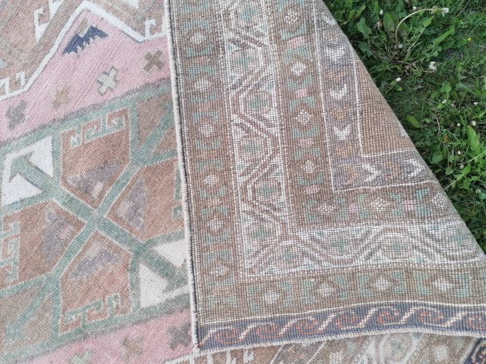 4'7x8 blue and pink wool rug, vintage oushak rug, turkish hand made living room rug