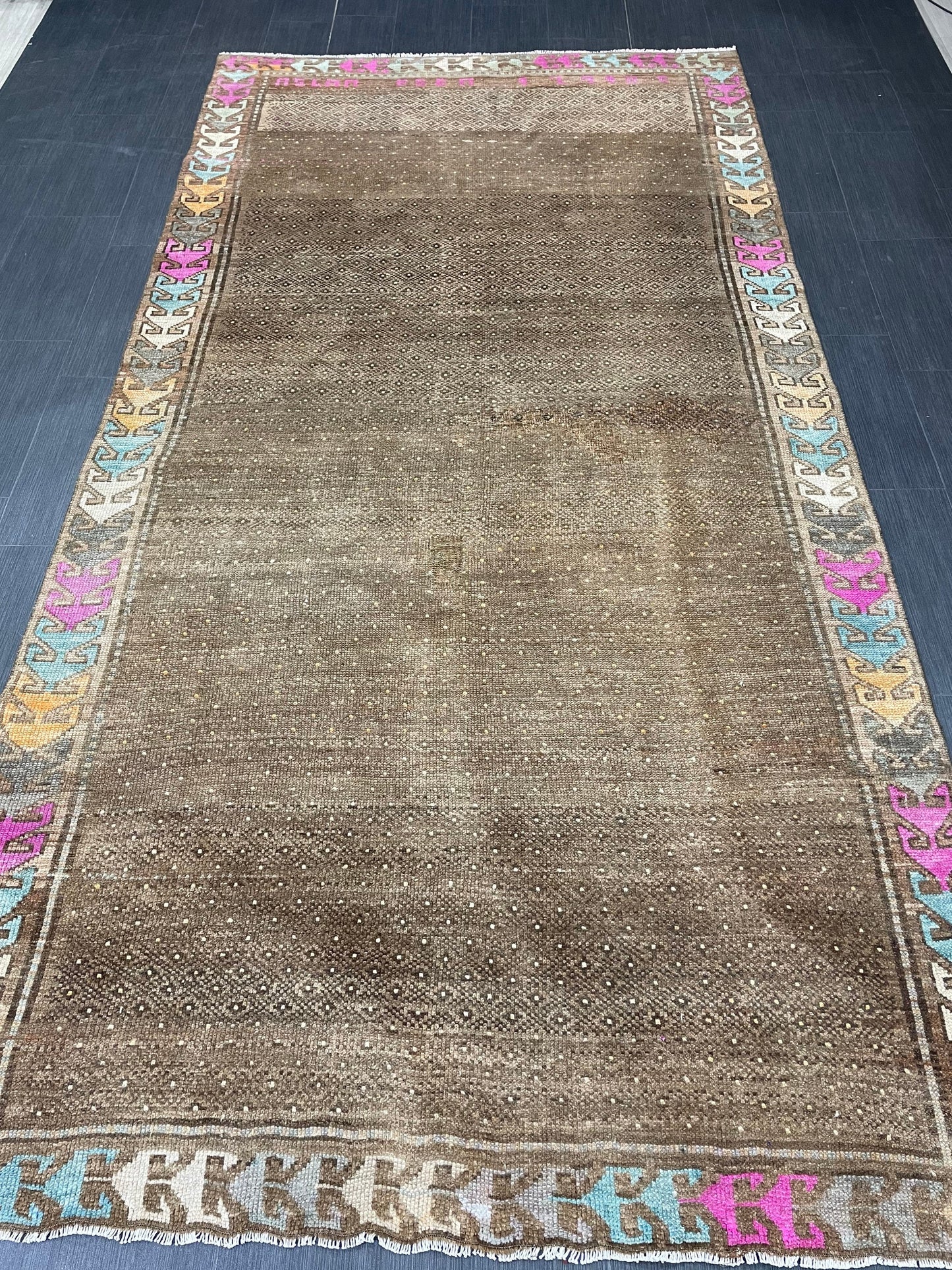 Wool Handmade Rug 5.3 x 10.4 Vintage Rug Oushak Rug Wool Boho Rug, Persian Rug Fun Turkish Rug Brown Rug Dark Oriental Wool rug Kars Rug