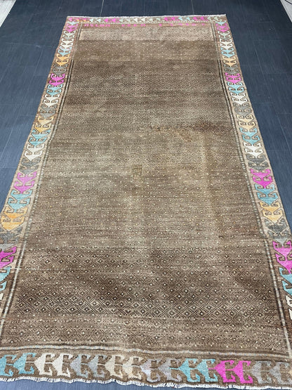 Wool Handmade Rug 5.3 x 10.4 Vintage Rug Oushak Rug Wool Boho Rug, Persian Rug Fun Turkish Rug Brown Rug Dark Oriental Wool rug Kars Rug