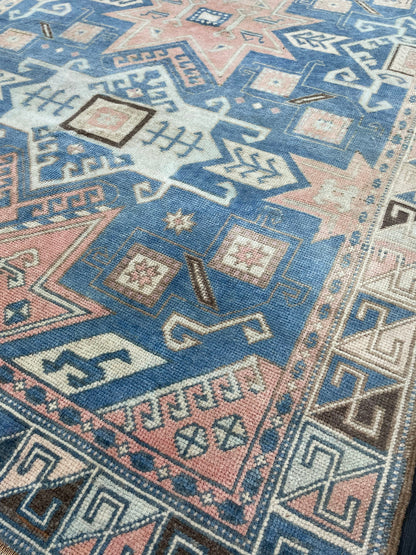 Muted Wool TURKISH Rug 4.6 x 7.4 Blue Vintage Persian Rug Vintage Oriental Rug Vintage Hand Made Rug Wool Vintage Oushak Rug