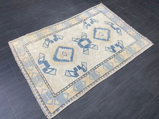 Oriental Wool RUG TURKISH Rug 3 x 4.4 ft Vintage Oushak Rug Vintage Persian Rug Wool Oushak Rug Handmade Vintage Turkish Rug