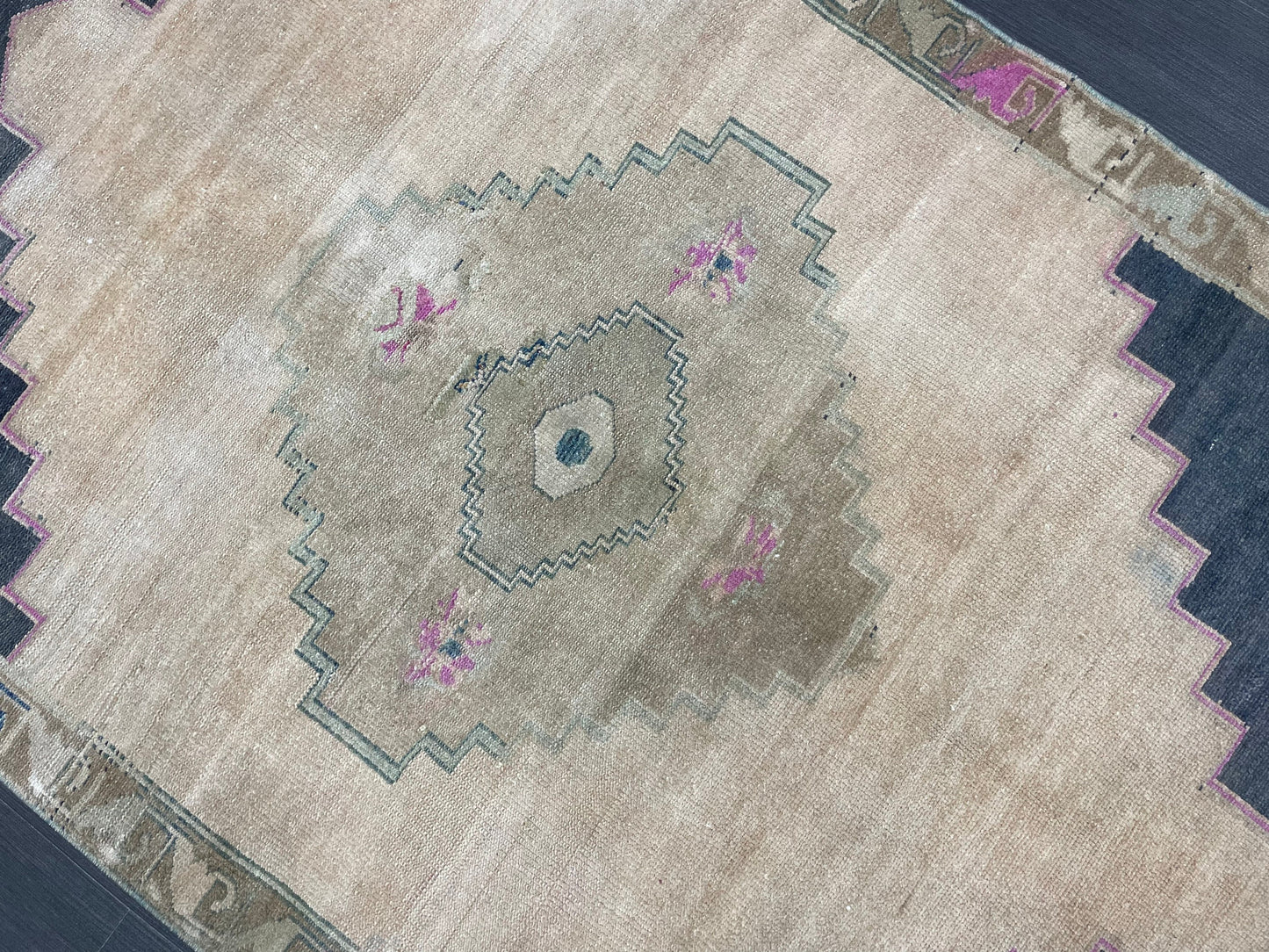 Muted Vintage RUG TURKISH 4 x 6.2 Oushak Rug Vintage Oushak Rug Vintage Rug Muted Navy Rug HandMade Rug Vintage Neutral Rug